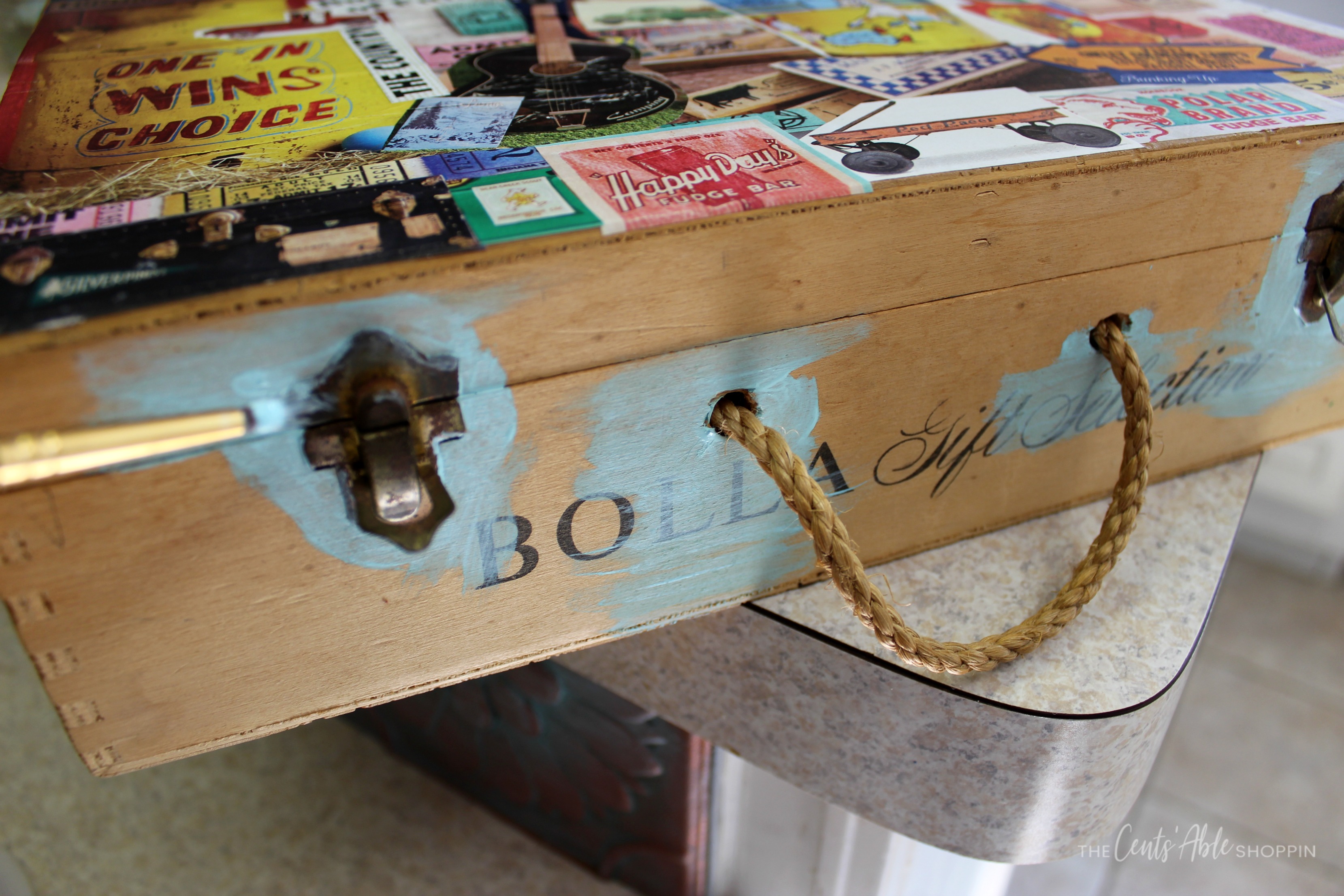 Cleaning handles \\ This decoupage wood memory box combines your favorite inspirational art to create a one-of-a-kind keepsake to store vacation memories or momentos.