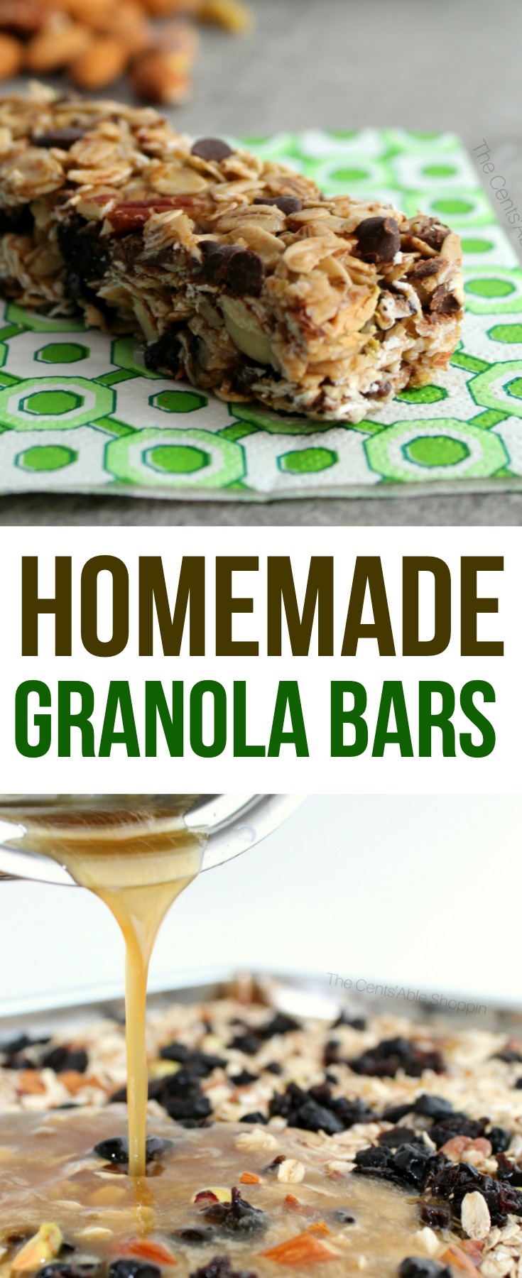 These homemade granola bars are delicious and healthier than any store bought variety. They're soft, chewy and adaptable using your favorite mix-ins!  #granola #bar #snack #healthy #homemade