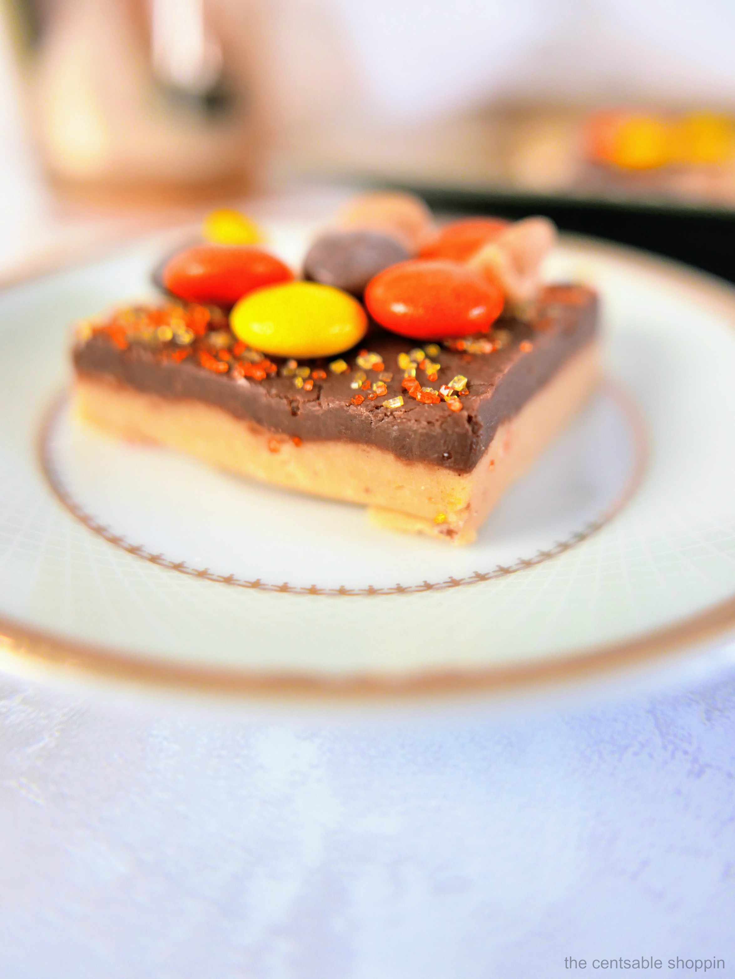 No Bake Reese's Pieces Fudge Bars