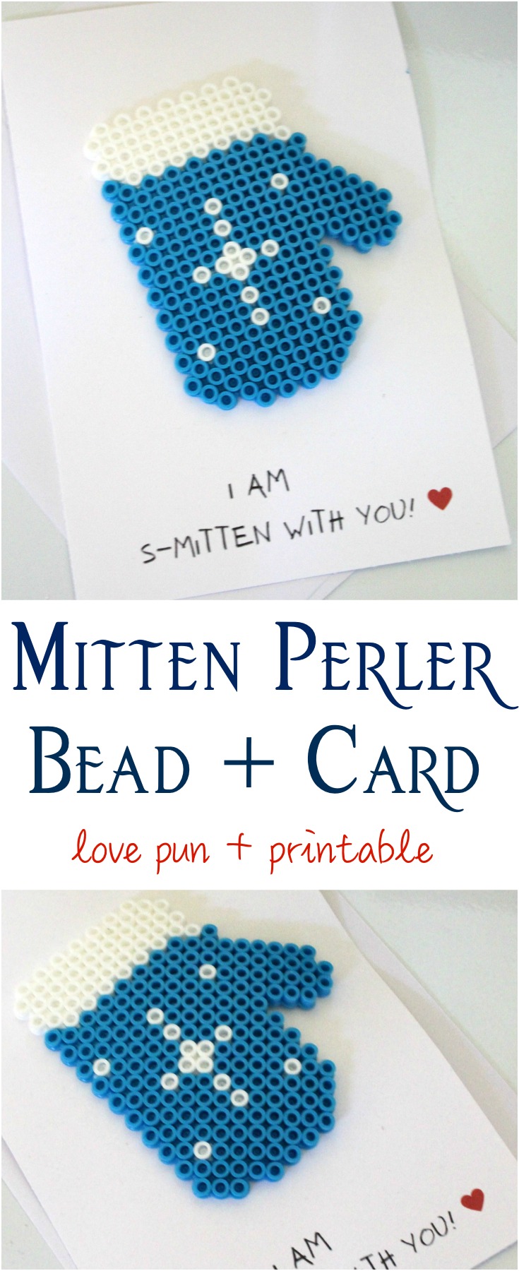 Mitten Perler Bead Love Pun + Card