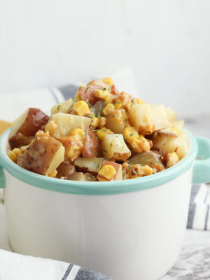 Slow Cooker Cheddar Bacon Ranch Potatoes and Corn