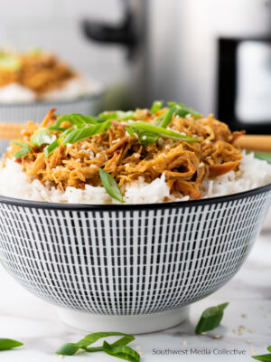 Crockpot Slow Cooker Soy Honey Garlic Chicken - simple, delicious and perfect topped on rice for a beautiful family meal!