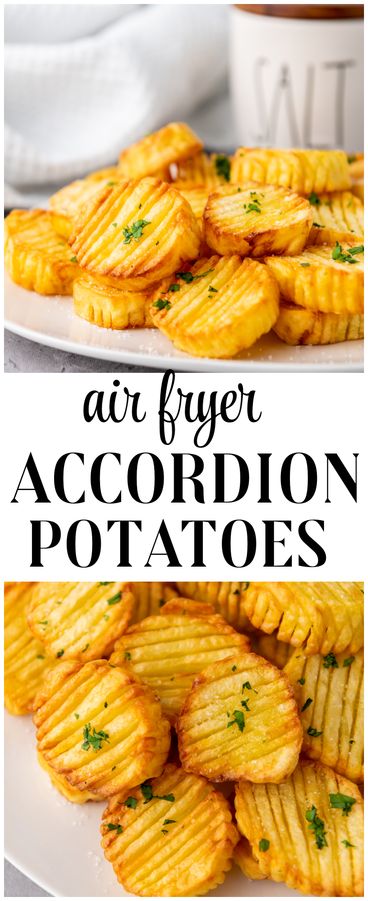 Delicious and easy, these Air Fryer Accordion Potatoes come together in less than 30 minutes with just 3 basic ingredients!    #potatoes #accordion #airfryer #air #fryer #healthy