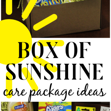  Brighten up someone's day with this Box of Sunshine Yellow Care Package - full of yellow-themed ideas from candy to beauty items, post-it notes and more!