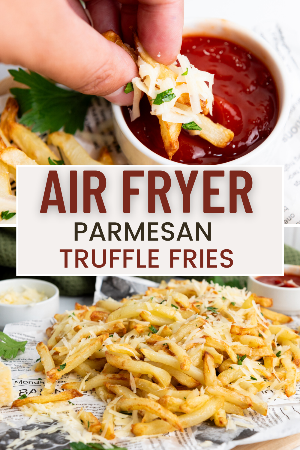 These Air Fryer Parmesan Truffle Fries are SO entirely addictive! French fries with the intense aroma of black truffles, oozing in delicious, addictive cheese!